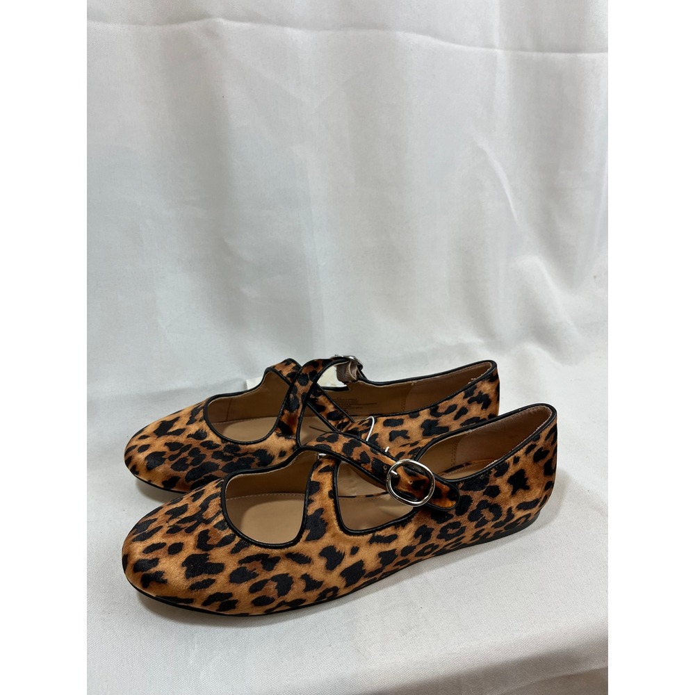A New Day Womens Leopard Print Crisscross Strap Mary Jane Flats Brown Size 8.5